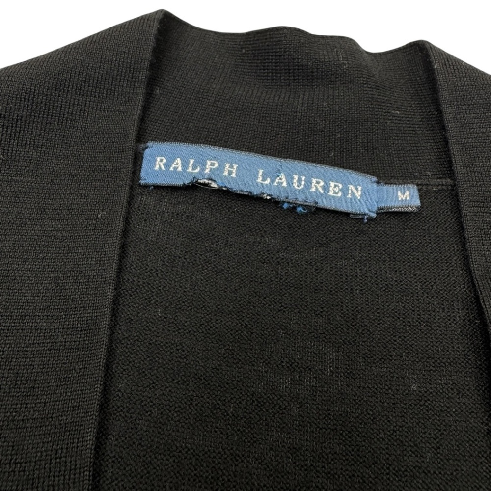 Ralph Lauren Blue Label Womens Black Tie Front Merino Wool Cardigan Sweater Sz M - Picture 10 of 13